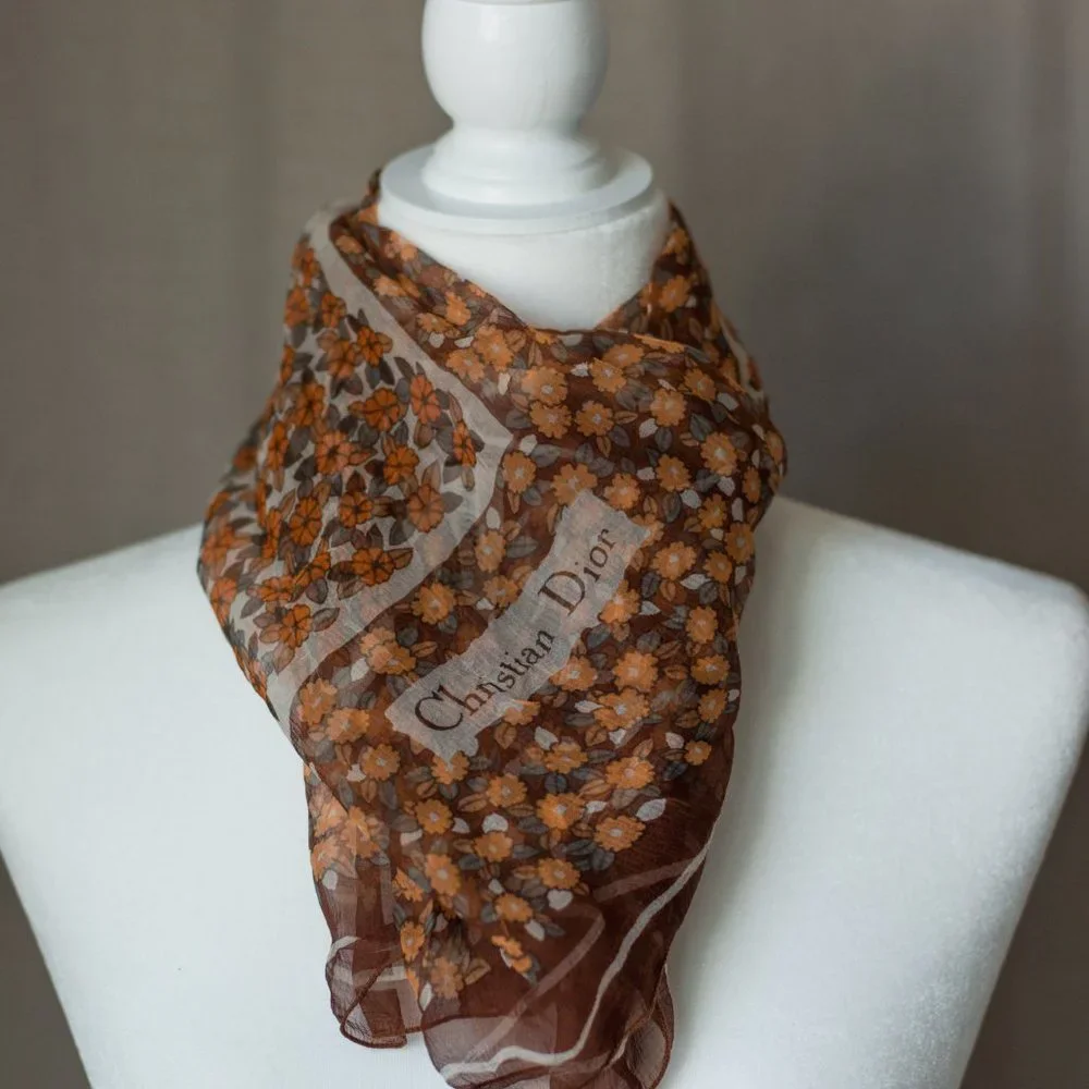 Vintage Dior 100% Silk Scarf Neutral Colors